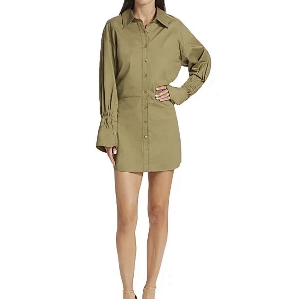 En Saison Hardin Long Sleeve Cotton Shirt Dress - size XS - Sage Green